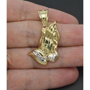 Real 10k Yellow Gold Diamond Cut Praying Hands Pendant 1.55 3.1gr